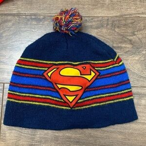Superman Striped Beanie with pom pom